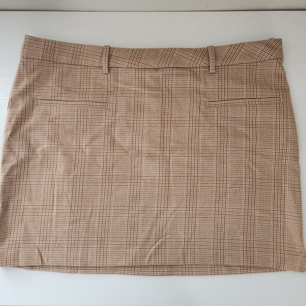 Beige Plaid Mini Skirt